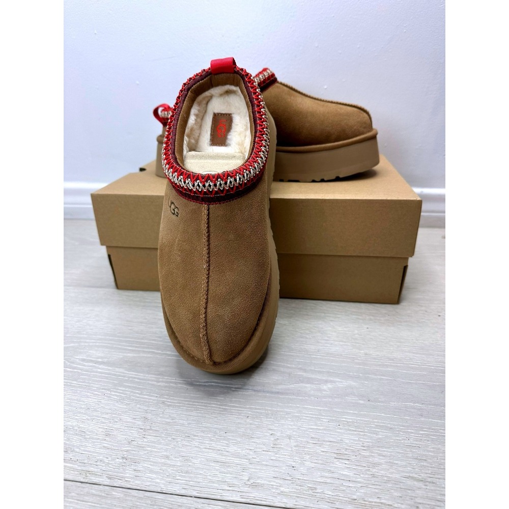 UGG Tazz Platform Slipper Women Size 8 Chestnut 1122553 Comfort Suede Clog - Picture 2 of 11